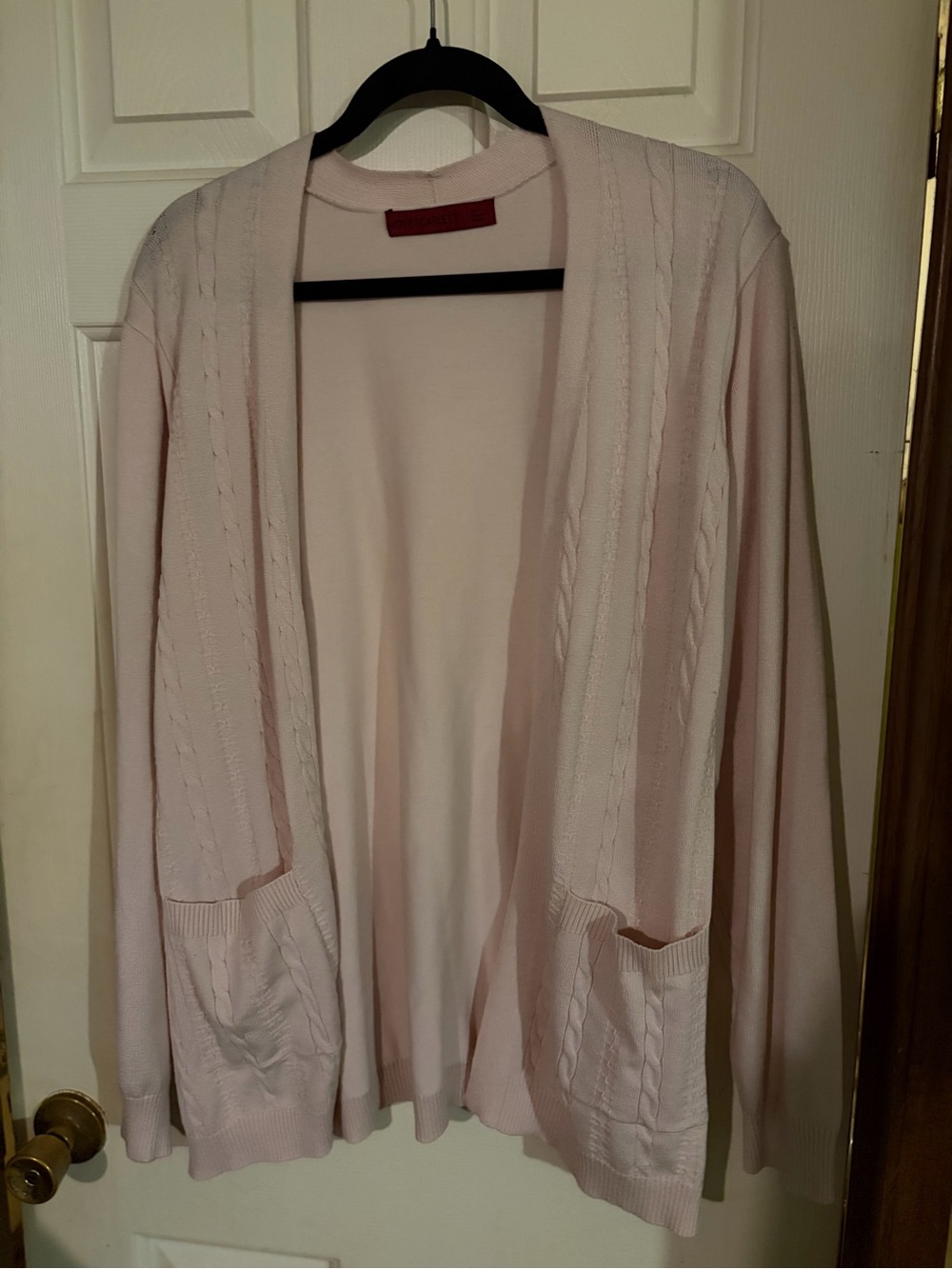 Open-Front Light Pink Cable-Trim Cardigan Sweater - Women